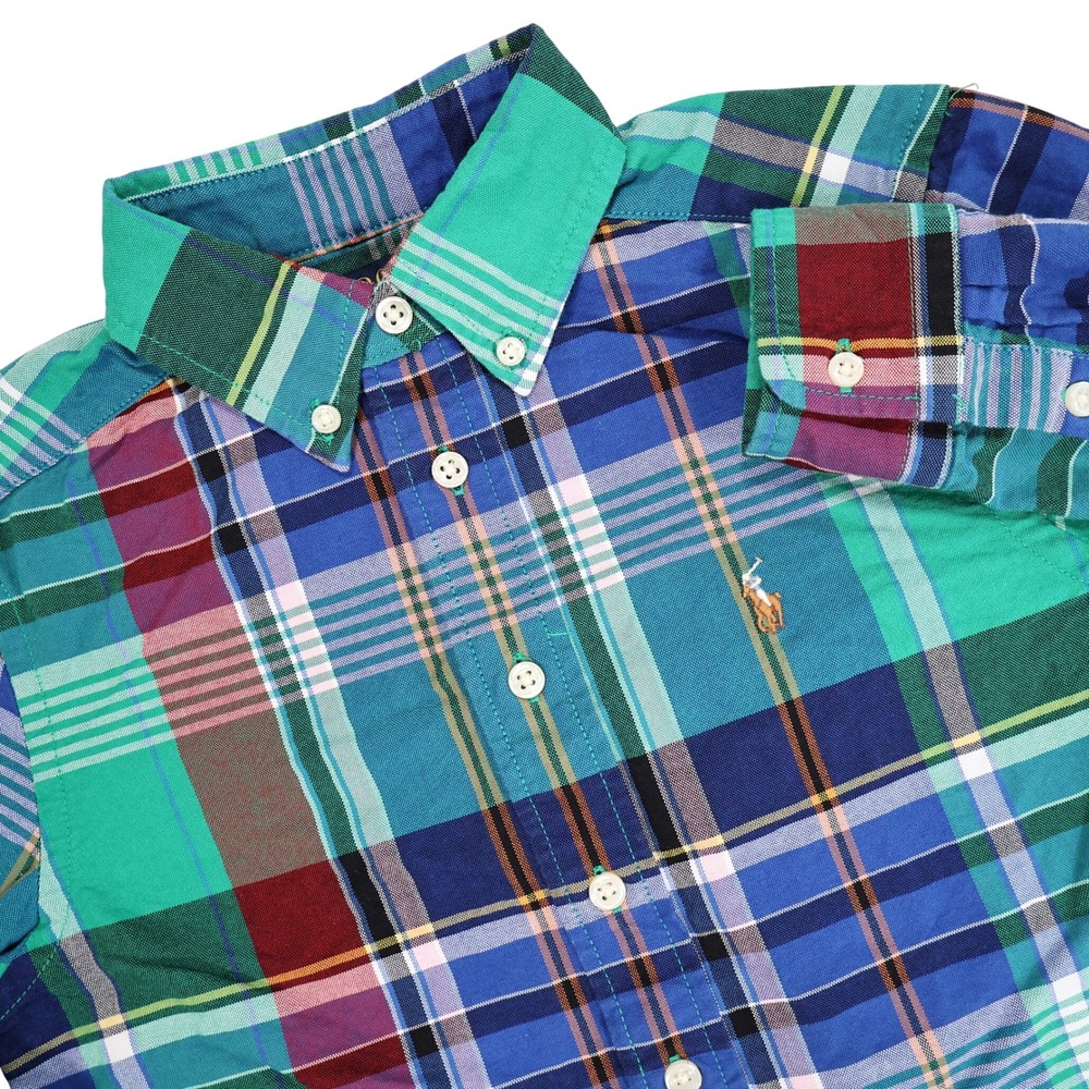 POLO RALPH LAUREN Boy's S (8) Blue Green Plaid Long Sleeve Button Down Shirt